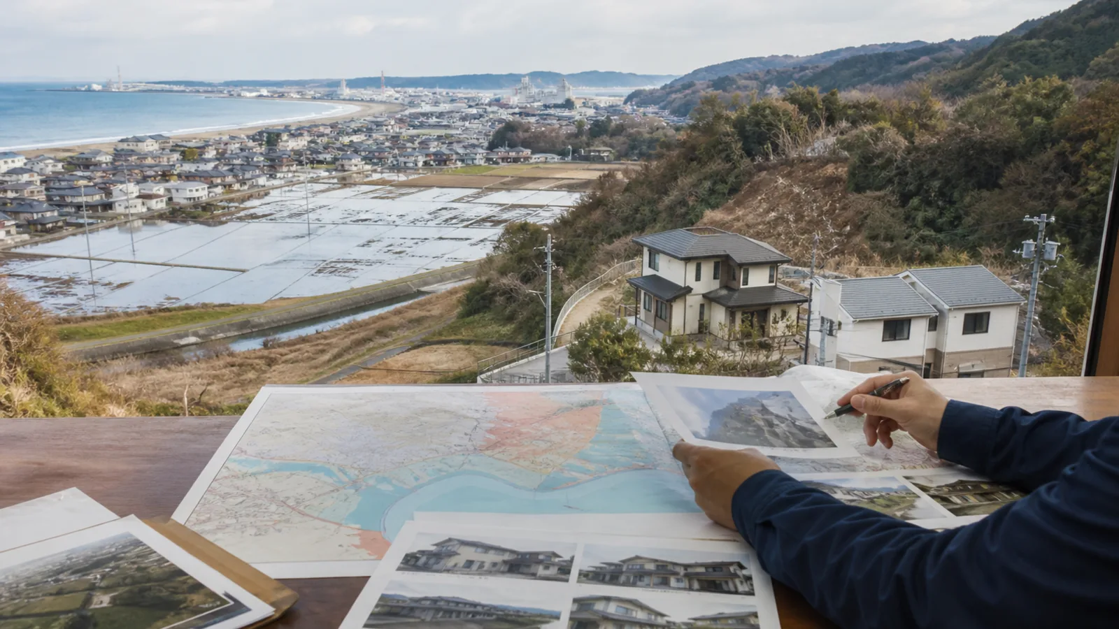 相馬市の海岸平野と浸水域、住宅候補地を示す地形模型
